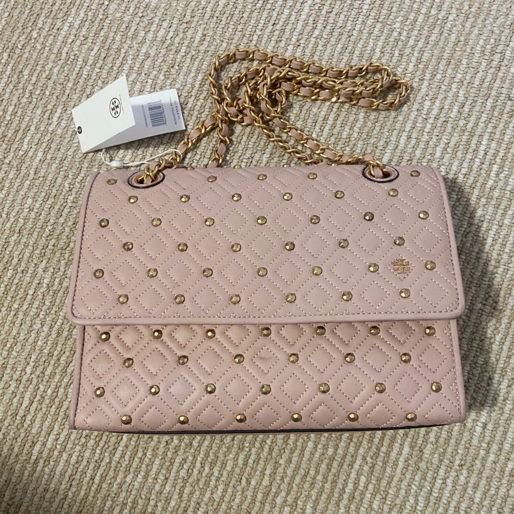 NEW Tory Burch Fleming Studded Large Shoulder Bag Pink